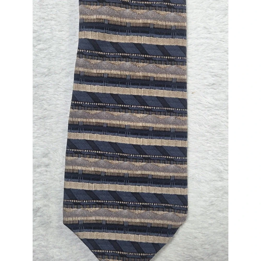 Vintage Superba Loosen Up Silk Tie Blue Taupe Stripe Pattern Classic Business...